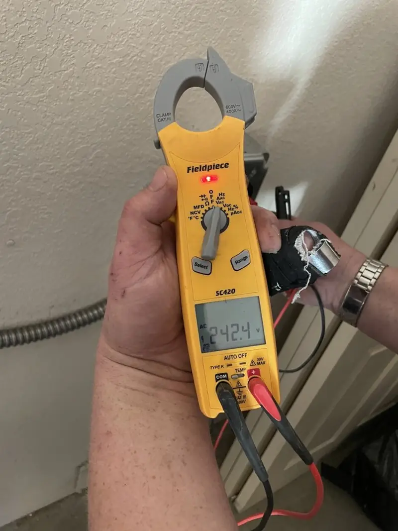 Voltage testing with clamp meter during Electrical Installation Services in Yuba City